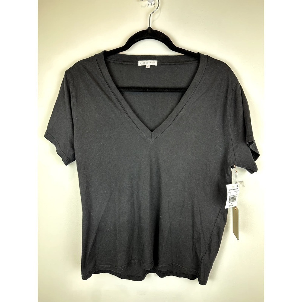 NWT Good American Black Jersery v-neck tee size 0 (XS)